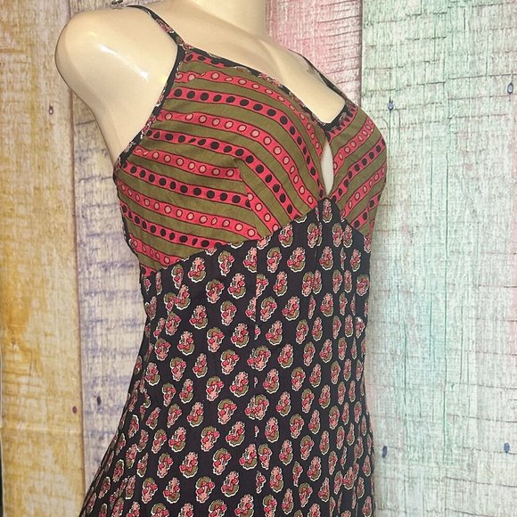 Dance In Paris Multi-Pattern Boho Hippie 100% Cotton Women Medium Dress - Picture 3 of 11